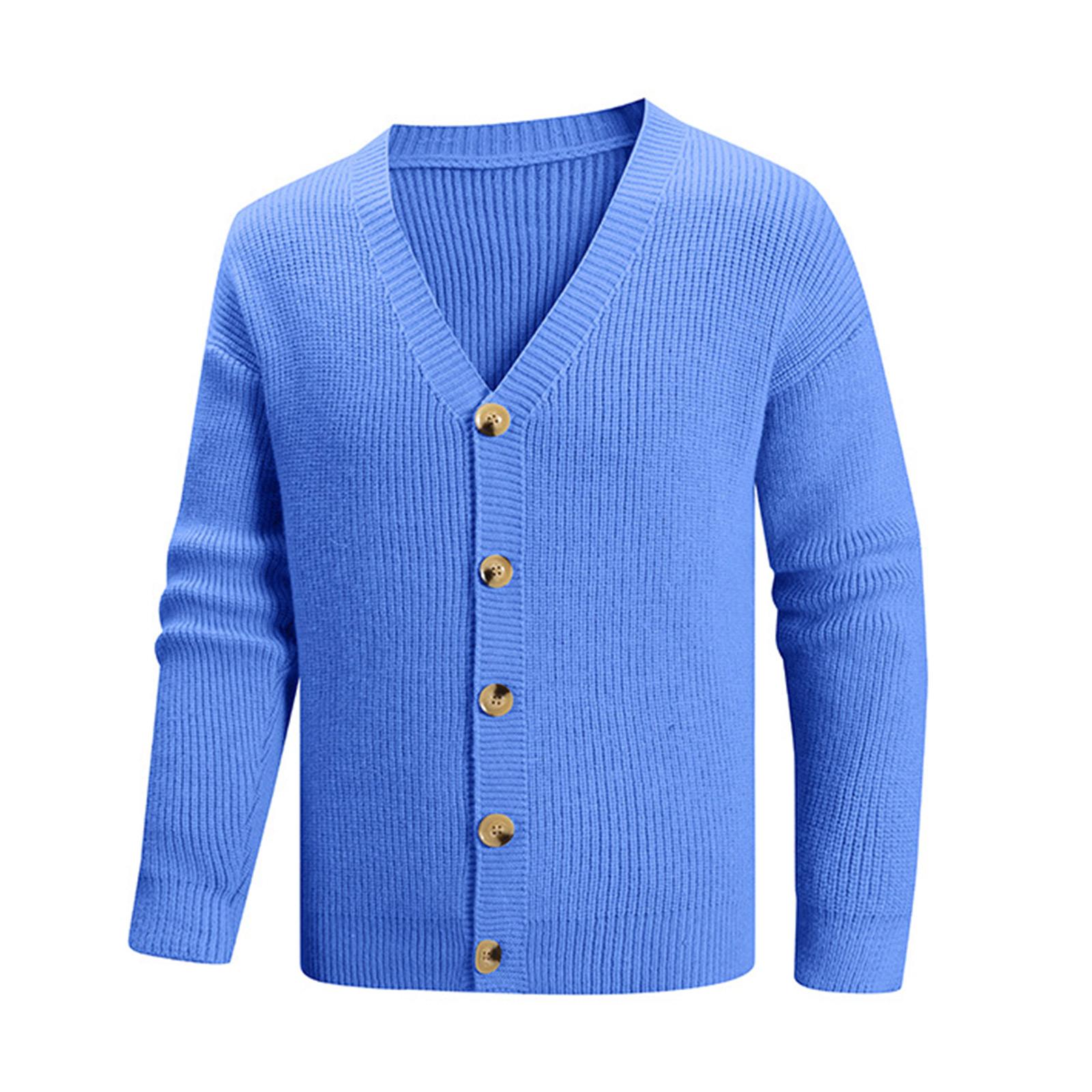 

Мужской однотонный свитер, вязаный кардиган на пуговицах, куртка в британском стиле M синий