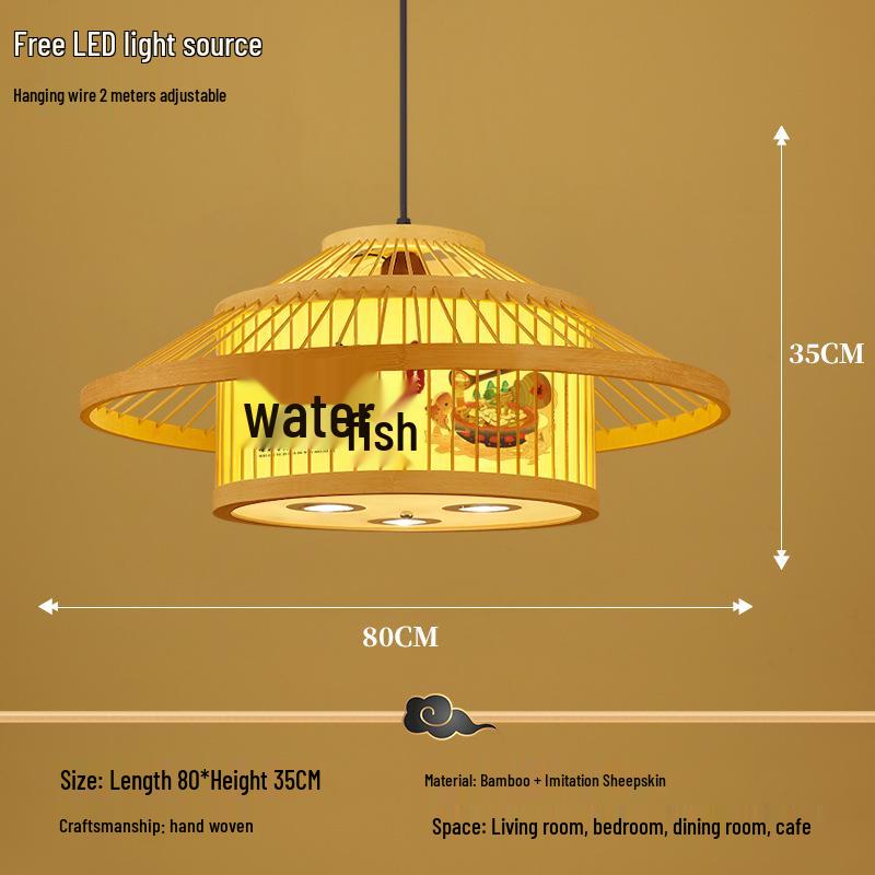 Retro Bamboo Pendant Lamp for Restaurants and Hotels - Chinese Style with Spotlight