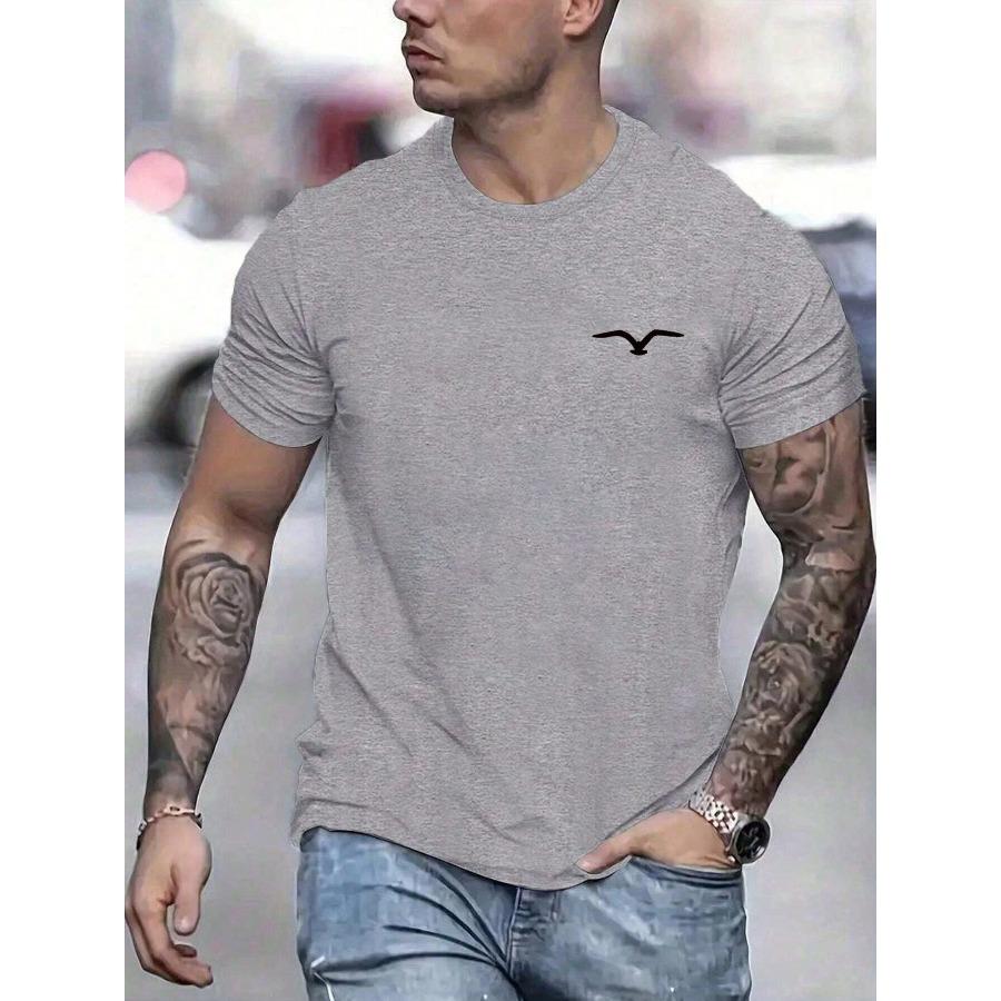 Men's 100% cotton summer loose and comfortable Bird Graphic printed slim fit casual sports round neck short sleeved T-shirt top