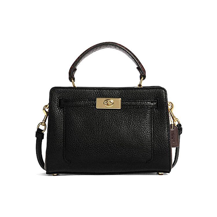 

Coach Black Pebbled Leather Mini Top Handle Satchel Bag with Gold Hardware for Daily Use Basic Set (Bag+Dust Bag)