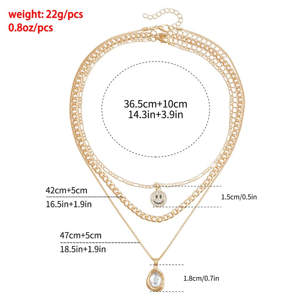Accessories, Diamond-Set Smiley Face, Crystal Pendant, Collarbone Chain, Elegant Multi-Layered Necklace