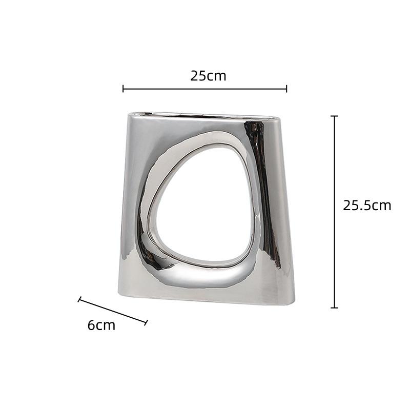 Ceramic Vase Silver Box Hollow Geometric Flower Vases Floral Arrangement Accessories Ceramic Handicraft Home Decoration