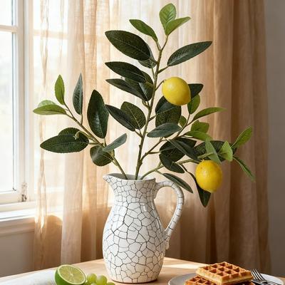 Grüne Blätter Künstlicher Zitronenzweig Lebensecht Handgefertigt Künstliche Orangenfrüchte Realistisches Blumenarrangement Künstliche Obst-Requisiten