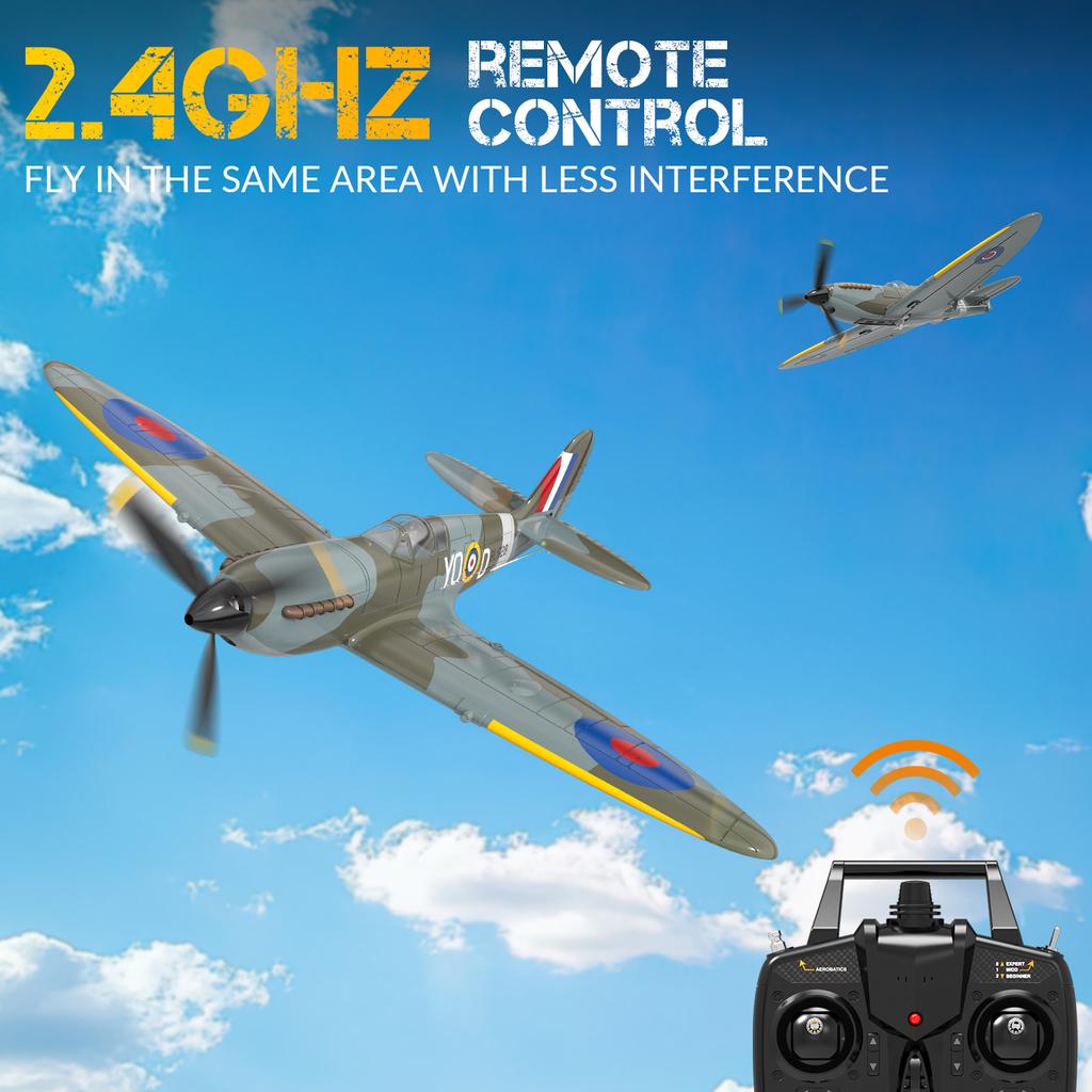 Volantex New Spitfire RC Plane EPP 400mm Wingspan RC Fighter One Key Aerobatic 2.4G 4CH RTF RC Plane