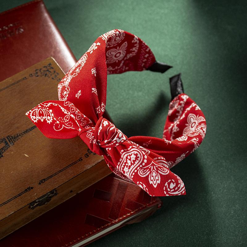 Fashion Cotton Cashew Flowers Printing Soft Wide Hairhoop Hair Accessories for Women Casual Bow Cross Ethnic Headband