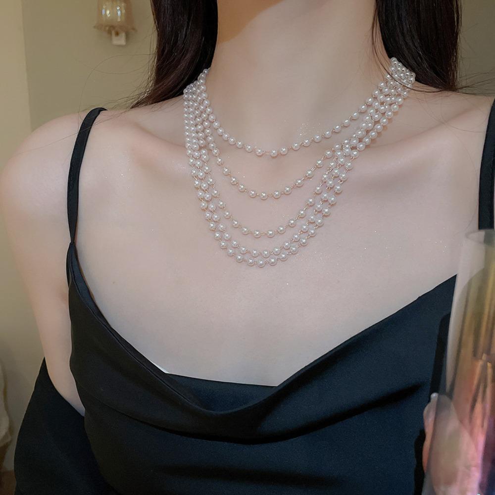 Pearl Multi-layered Pearl Necklace Zinc Zinc Alloy Pearl Choker Korean Pearl Necklace  Girls Couple