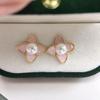 Women's Fashion Pink Flower Freshwater Pearl Stud Earrings