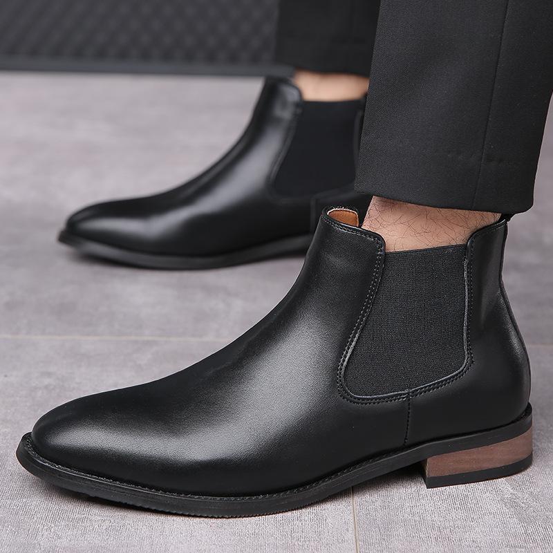 Luxury Designer New Men's Quality Pointed Patent Leather Casual Chelsea Ankle Boot Male Winter High Tops Shoes Zapatos Hombre