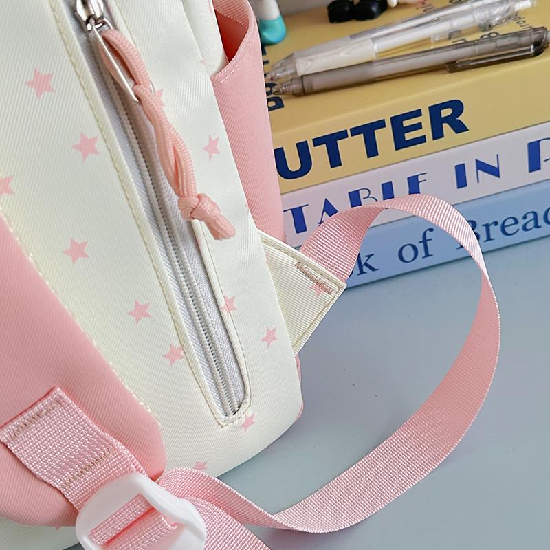 Student Schoolbag Women's Large Capacity Star Printed Backpack Colorblock Travel Backpack