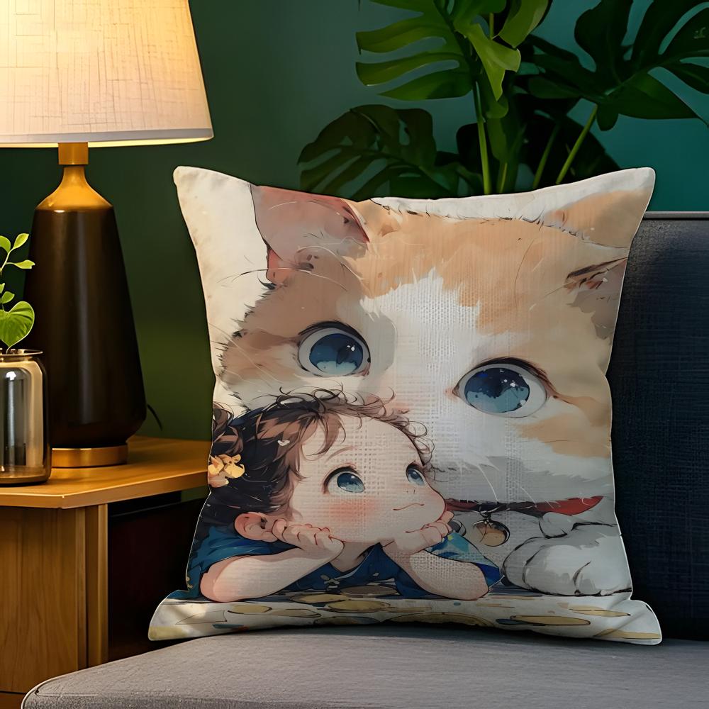 Cute Girl School Decorations 2 Pillow Case Natural Linen Pillow Case Double-Sided Decor Sofa Pillowcase Home Decor