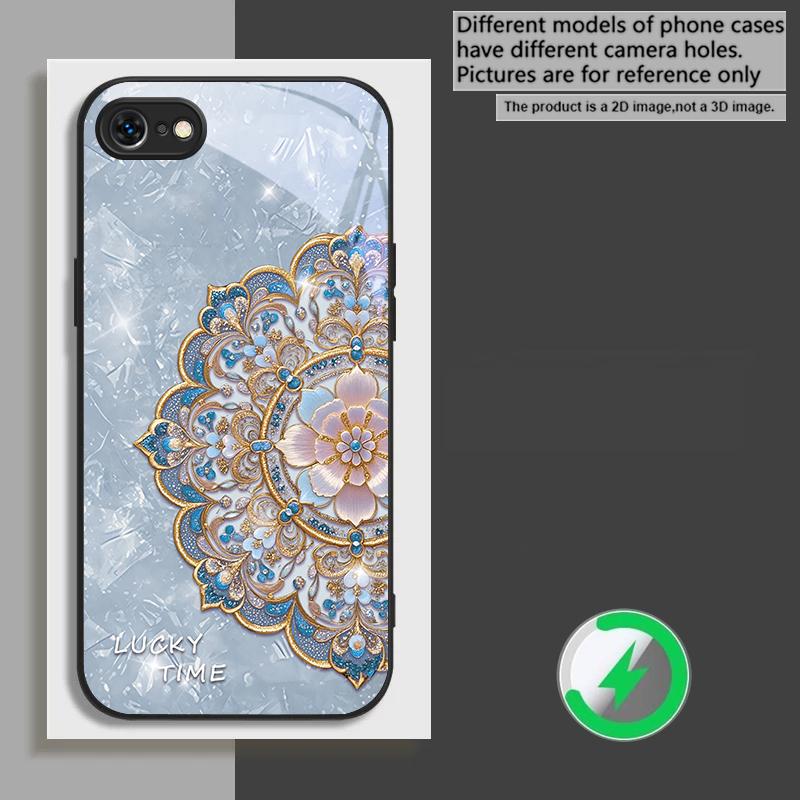 Fragrant Golden Mandala suitable for iPhone 17 Pro Max 16E 15 Pro 14 13 Plus 12 mini 11 XR Xs 7 8 16 Air black Glass Phone Case