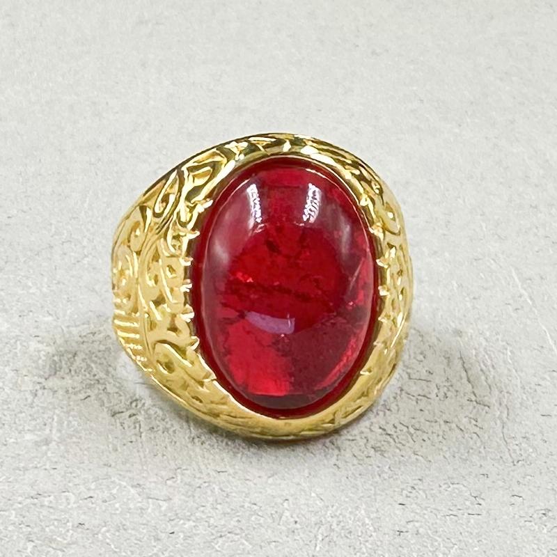 Retro 18K Gold Plated Stainless Steel Rings Luxury Big Stone Men Women Rings Wedding Couple Fashion