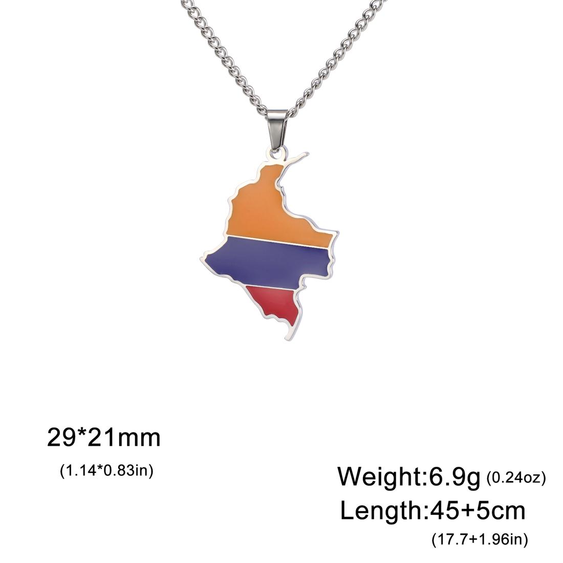 

Enamel Colombia Map Necklace Women Men Stainless Steel Trendy Colombiana Flag Pendant Chains Ethnic Jewelry Gifts