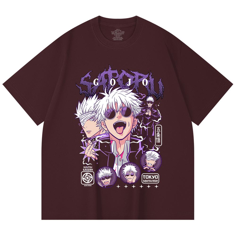 

230 Gsm 100% Cotton Jujutsu Kaisen V21 Gojo Print Unisex Heavy Cotton T Shirt 2XL вина червоного кольору