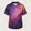 Men's Printing Short Sleeve V-neck Working Blouse Chest Pocket Carer Top