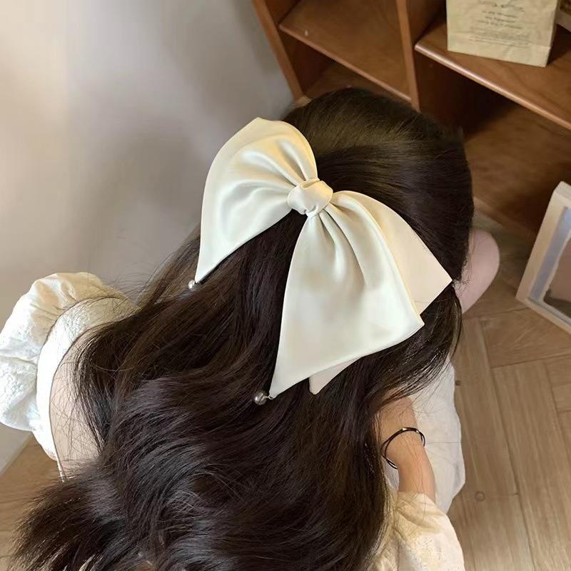 Black Womens Temperament Barrettes Princess Girls Sweet Elegant Bow Hairpins  Satin Large Hair Clips Party Headdress