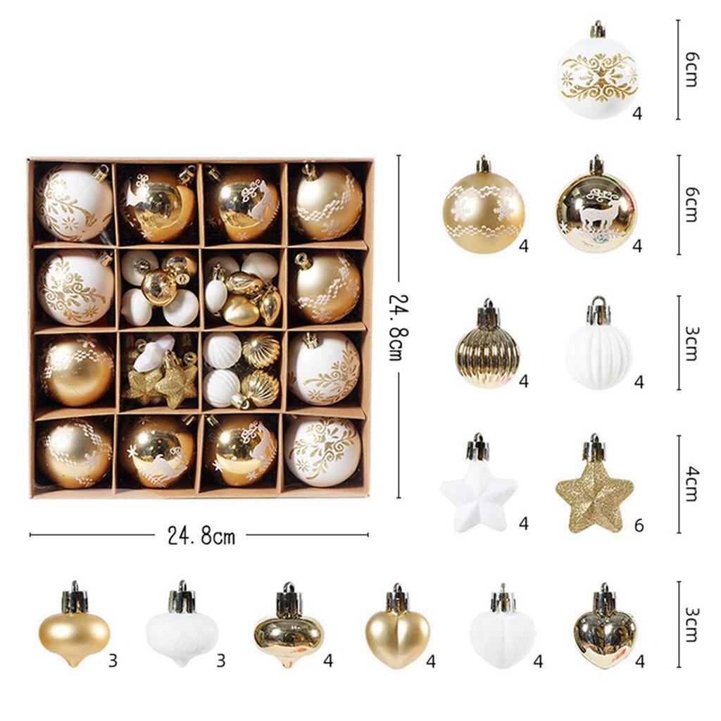2025+ For Family Christmas Decor Set:52 Hanging Ornaments, Plastic Balls, Five-Pointed Stars, Painted Christmas Tree Pendants