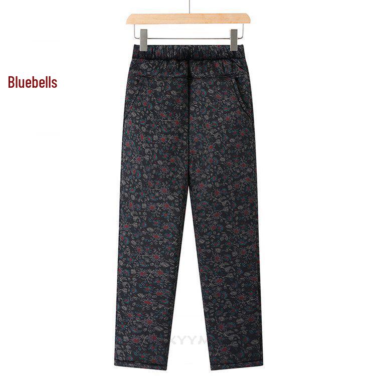 Women's Plus Size Warm Cotton Pants - Elastic Waist, Comfortable, Loose, Printed, Winter, Middle-Aged & Elderly 