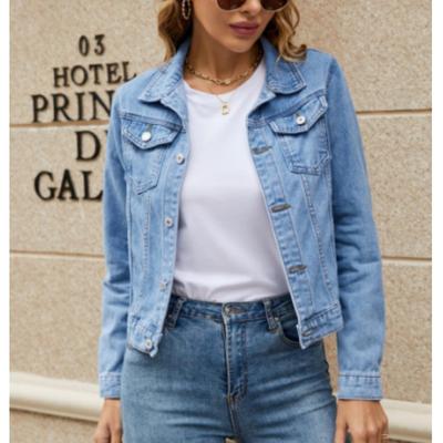 Women's Spring/Autumn Collared Pocket Single-Breasted Short Denim Jacket Solid Color Personalized Slim-Fit Streetwear Jacket