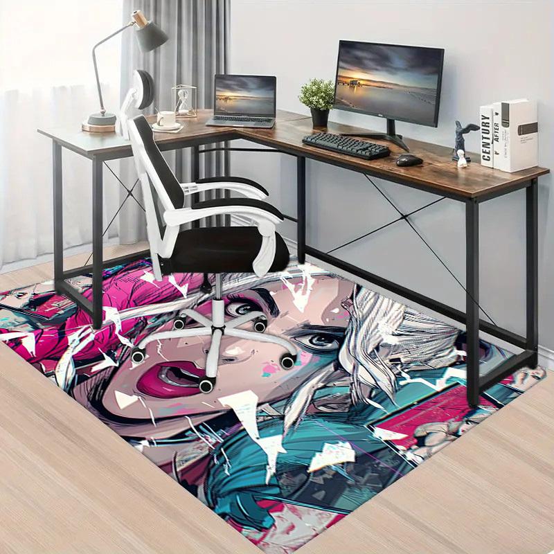 1pc Office Carpet Chair Mats Cyberpunk Anime Girl Perfect for Decorating Office Chairs, Living Rooms, Or Bedrooms,Polyester Carpet