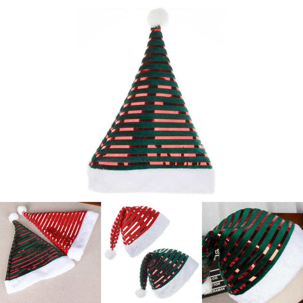 Velvet Christmas Decor Hat With Striped Pattern For Holiday Party Decorations