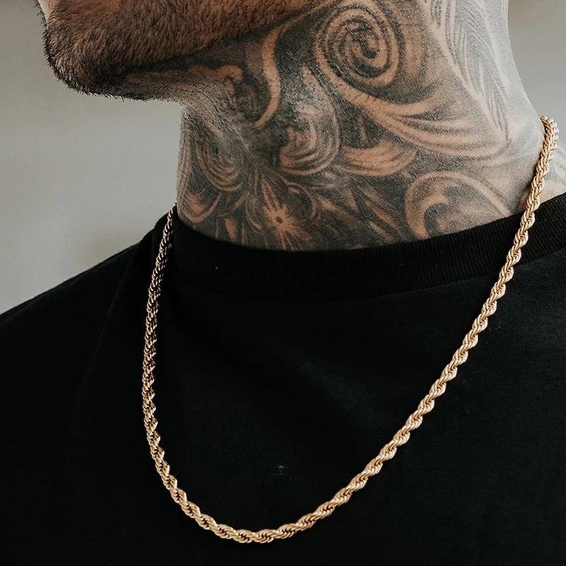 

European & American Men s 3mm Twisted Rope Chain Necklace - Hip-Hop Trend Jewelry