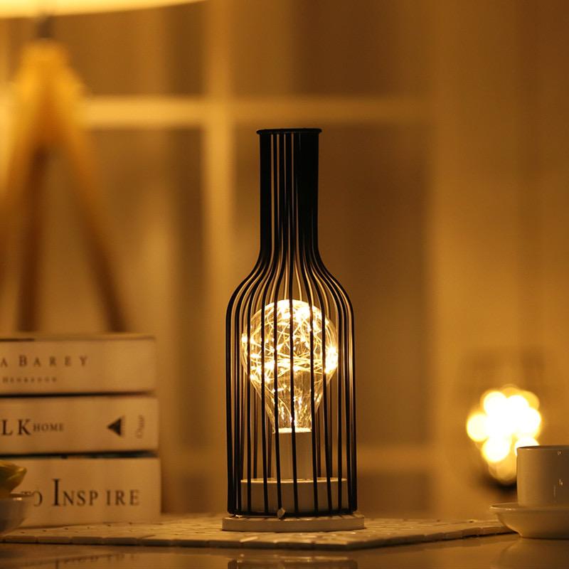 1PC Indoor Iron Wire Cage Design Night Light,Battery-Powered LED Lamp, Decorative Table Lighting for Bedroom, Living Room