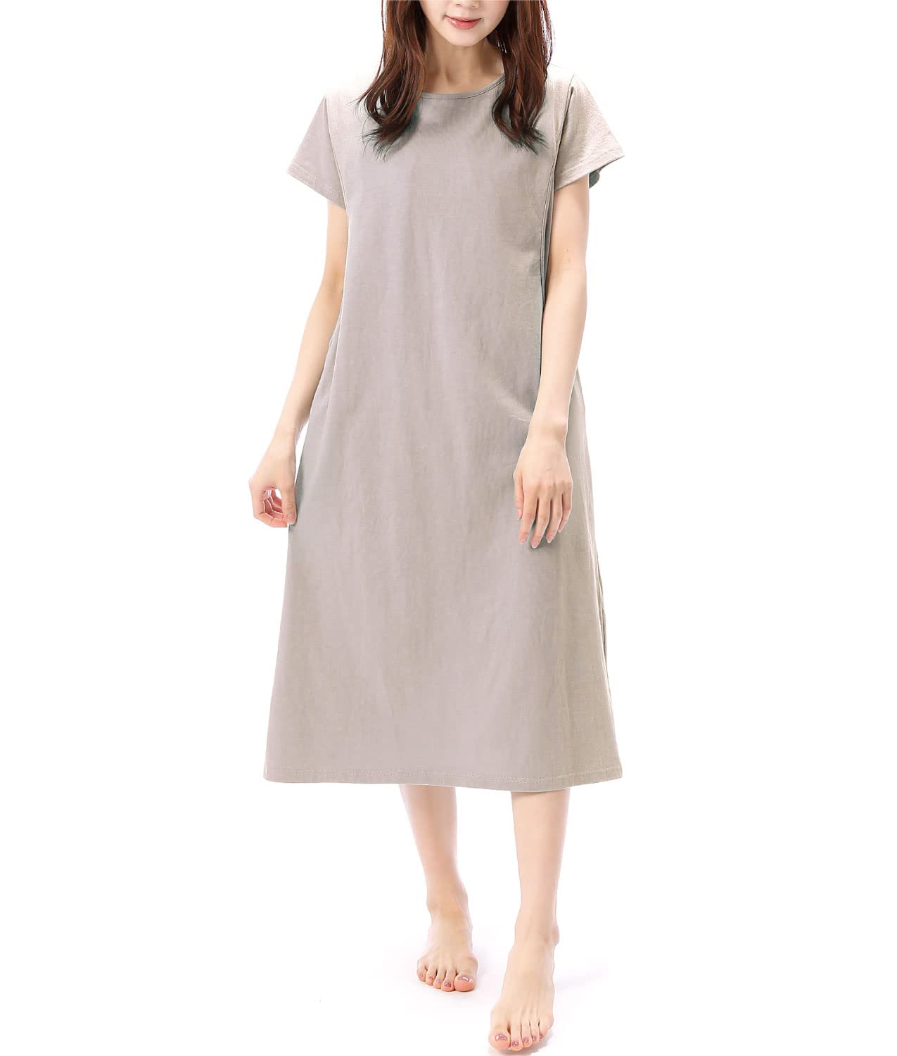 

ON NISHIKI Maternity Dress with Nursing Short Cotton Jersey Long for or Loungewear Opening, Sleeves, Summer, 100% Knit, Skin-Friendly, Length,