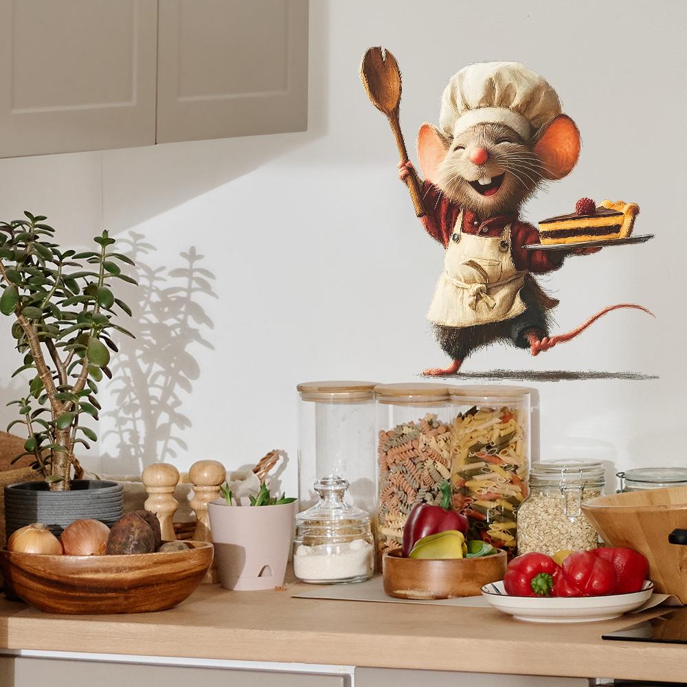 Christmas Atmosphere Decoration Cartoon Cute Mouse Kitchen and Dining Room Background Decoration Wall Stickers