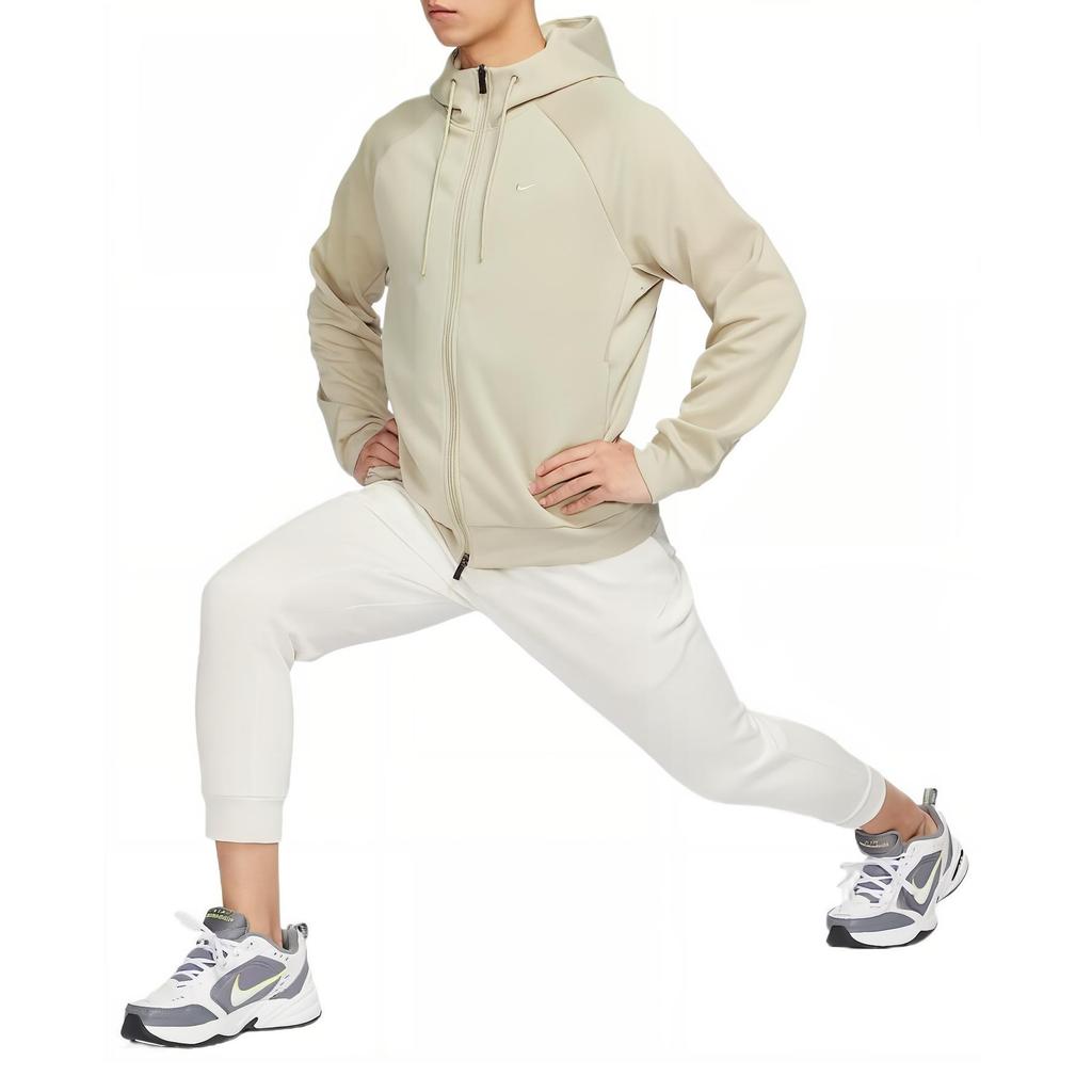 Nike Primary Dri-Fit Fleece Quick-Dry Breathable Sun Protection Solid Color Logo Embroidered Raglan Long Sleeve Jacket Men Jackets Beige FZ0968251