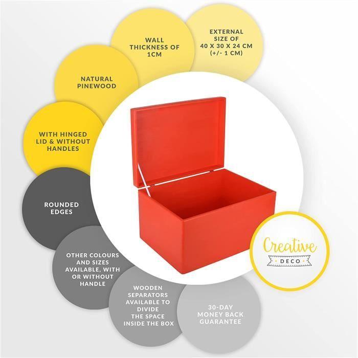 Boîte de rangement - Creative Deco - XXL - Bois massif - Rouge - 40 x 30 x 24 cm