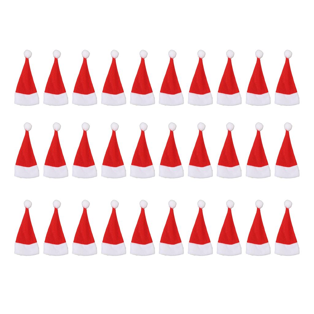 30Pcs Mini Santa Hats Christmas Miniature Ornaments for DIY Crafts Holiday Knife Fork Tableware