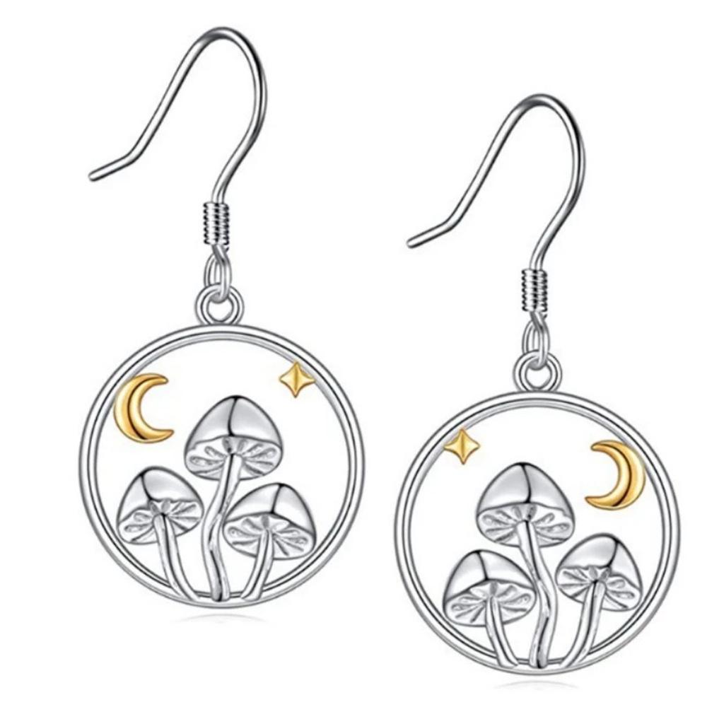 Charm Female Mushroom Moon Drop Earrings Cute Trendy Bridal Silver Color Dangle Wedding For Women