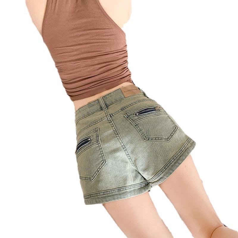Vintage Spice Denim Shorts Women's Summer High-waisted A-line Skinny Stretch Hot Pants