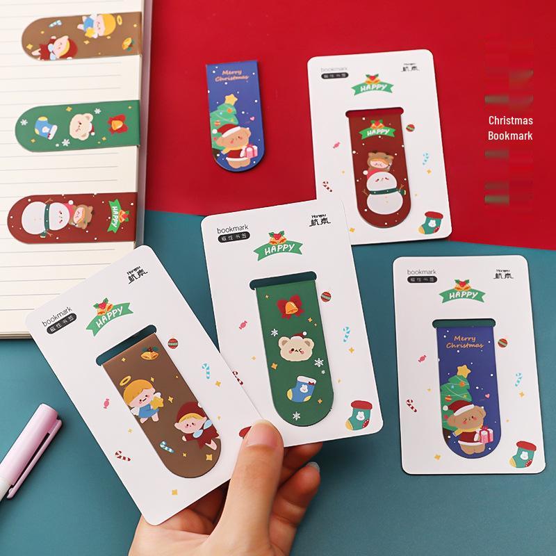 Exquisite Cartoon Christmas Magnetic Bookmarks: Cute, Creative Page Clips - Perfect Small Gifts & Student Stationery