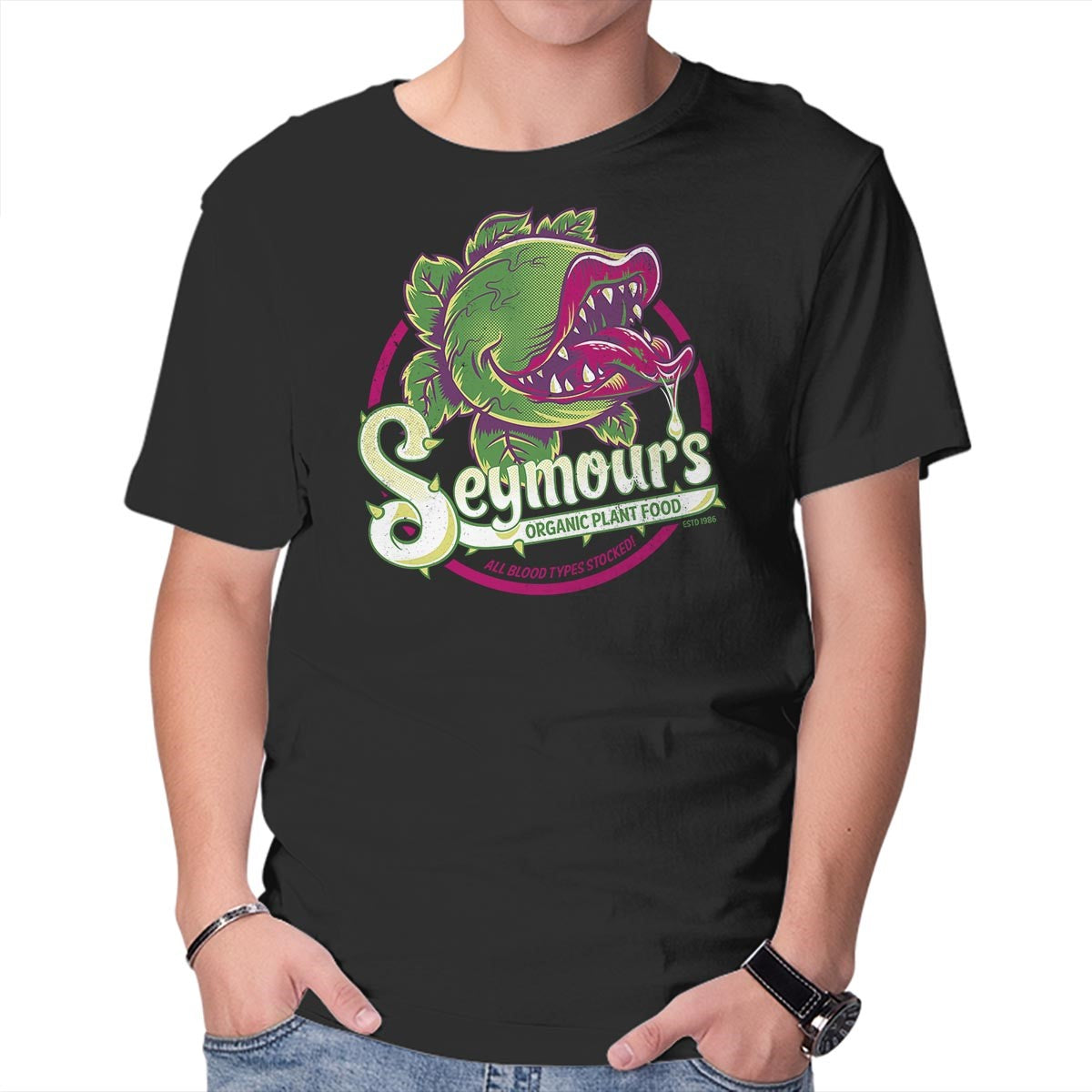 Unisex Crew Neck T-Shirt Seymour s Organic Plant Food Graphic Short Sleeve Casual Tee S