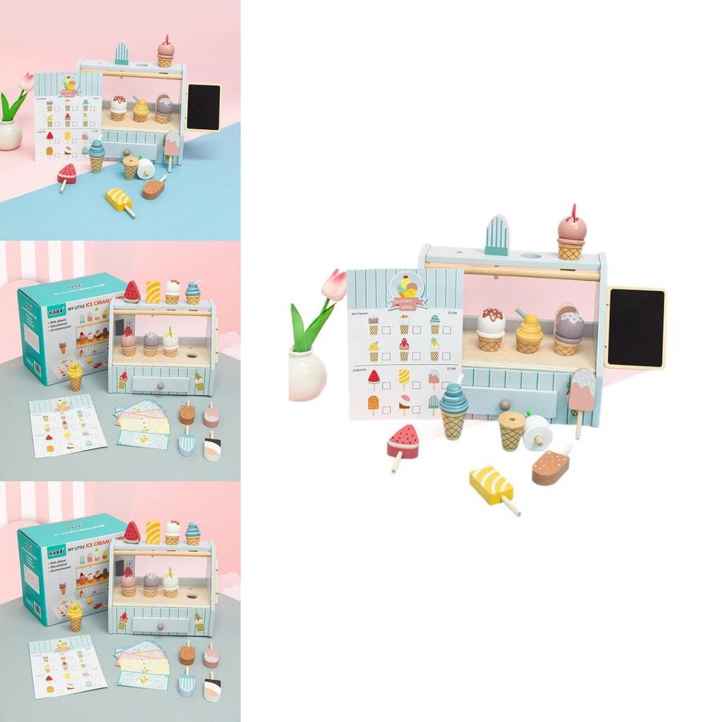 Fun Wooden Simulation Ice Cream Shelf Model Children Toy Set For Kids With Pretend Food And Sensory Development