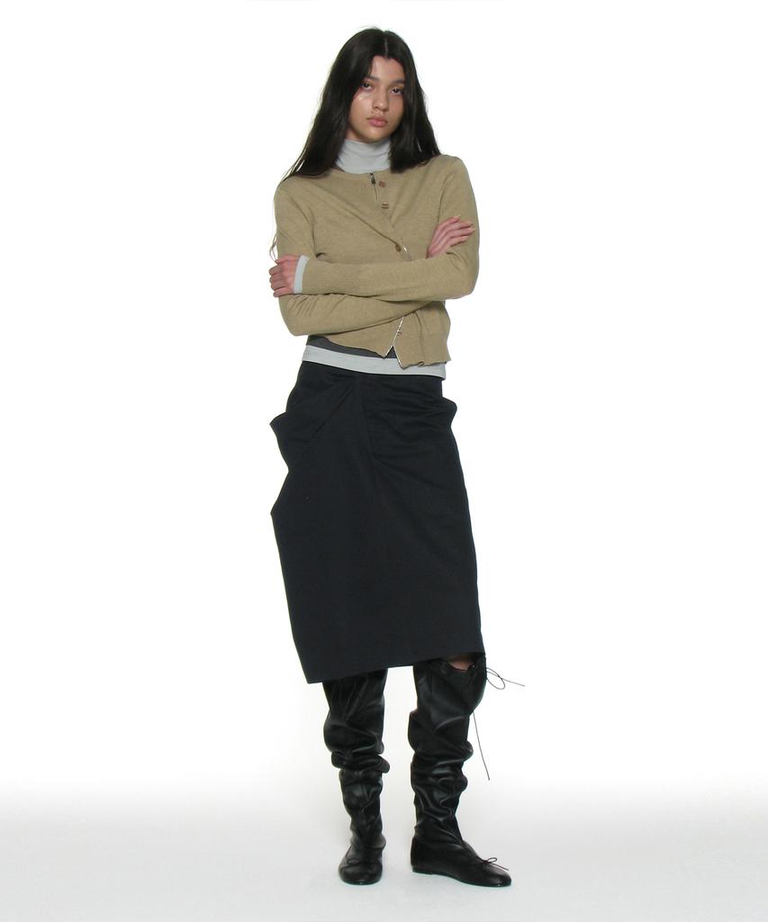 Partimento Woman Asymmetric Drape Panel Midi Skirt_Charcoal
