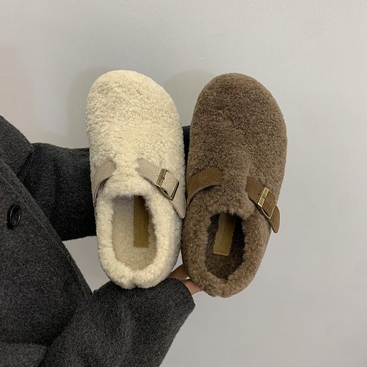 Sheepskin version~ Square head sequined flower toe sandals women's French exquisite skirt one word with wedge heel Roman sandals