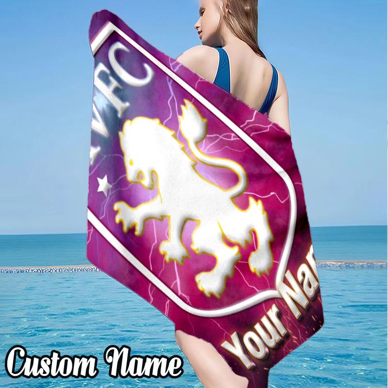 Custom Name AVFC Football Beach Towel - Soft, Ultra-Absorbent Microfiber, Lightweight, Perfect for Beach, Parties, Travel, Camping
