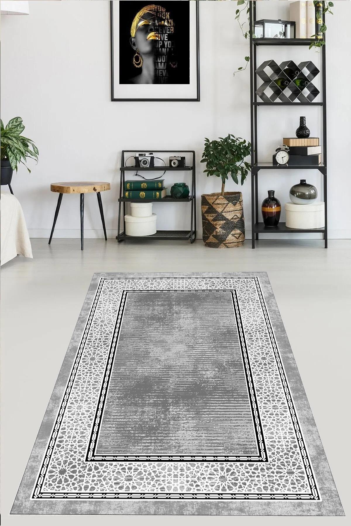 

YTRHOME Home Modern E1007-1 Нескользящая точечная основа с цифровой печатью нового поколения, ковер для гостиной, кухни, прихожей и напольный коврик 50 x 80 серый/чёрный