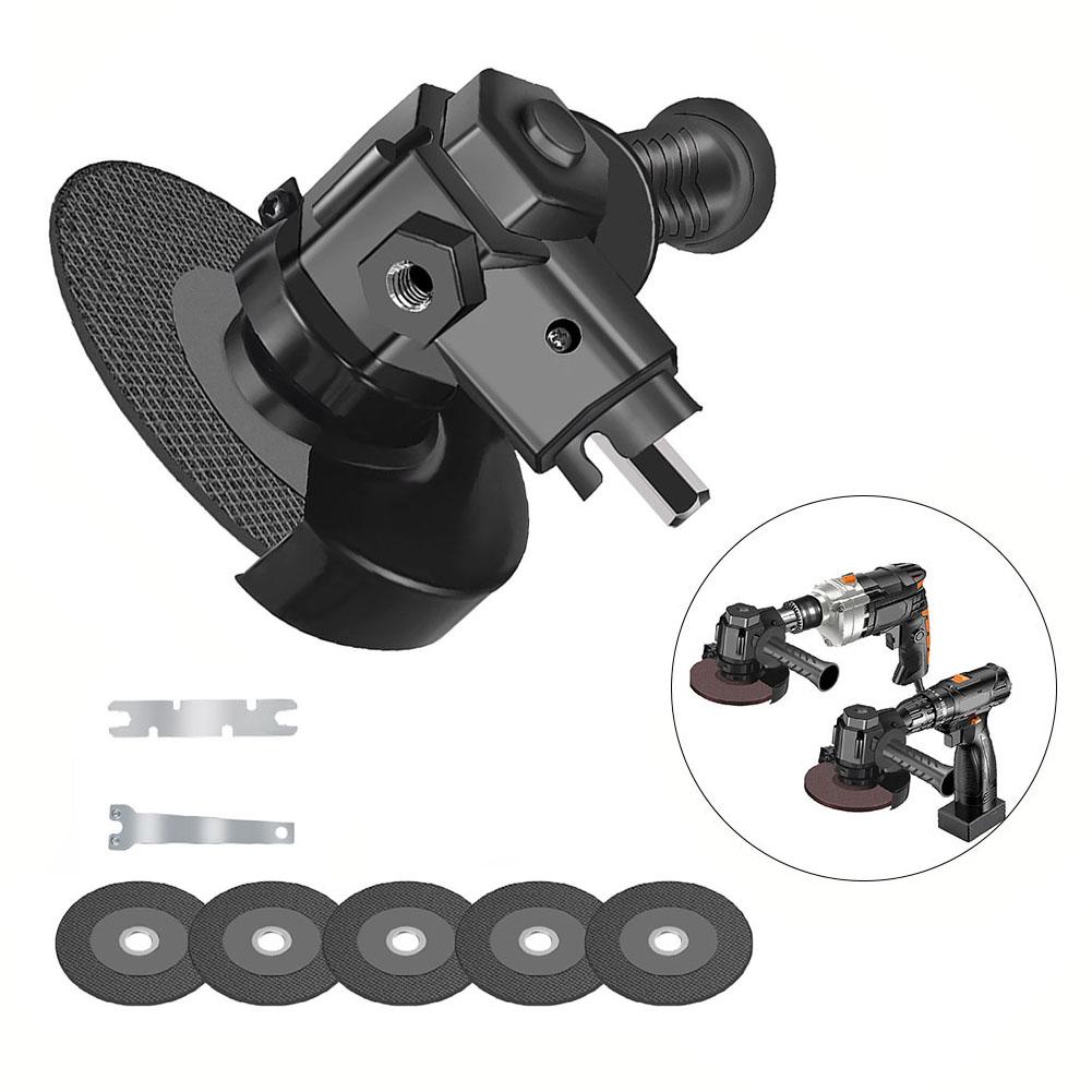 1pc Handheld Electric Drill To Angle Grinder Conversion Head Adapters With 5pc Saw Blades For Household Woodworking Tools