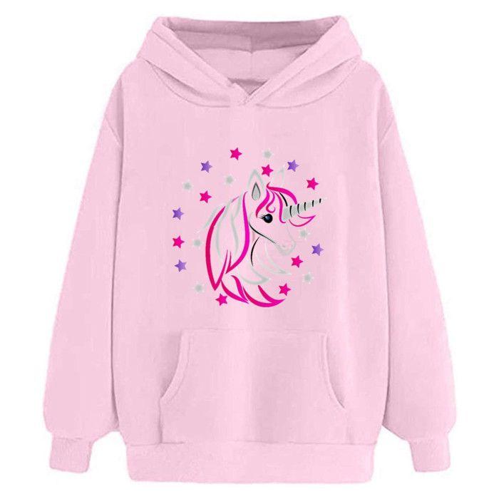 Sweat à capuche enfant fille - licorne Rose - - Rose