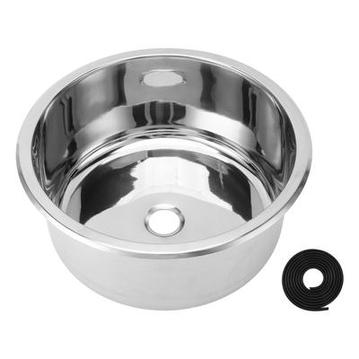 Pia de cozinha redonda de aço inoxidável polido com pia de 12 polegadas com furo de drenagem de 40 mm para Bo
