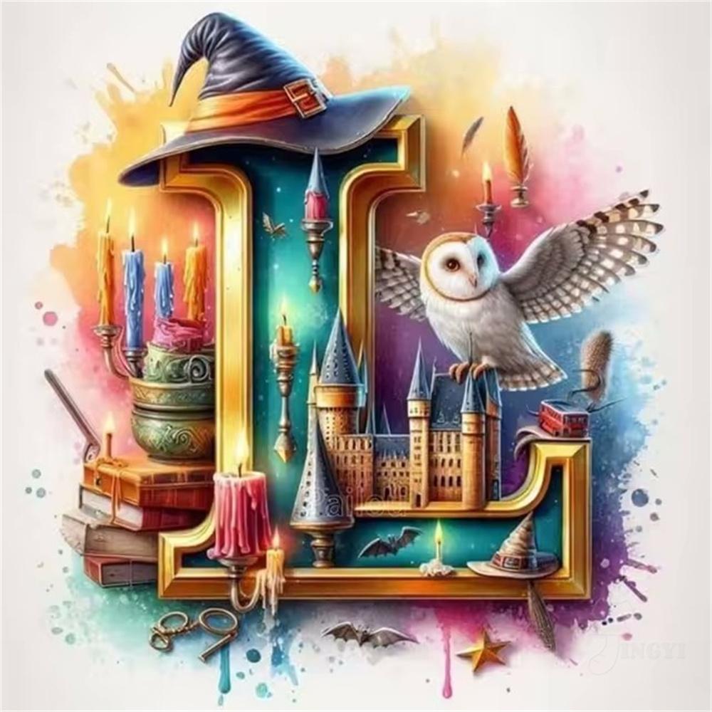 Harry Potter Fantasy Castle and Owl Letters Diamond Painting Cross Stitch Art Magical Alphabet Witch House Mosaic Home Decor