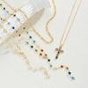 17KM 4 Piece Fashion Colored Cross Necklace Set Jewelry Women Trendy Shiny Daily Party Gift For Her