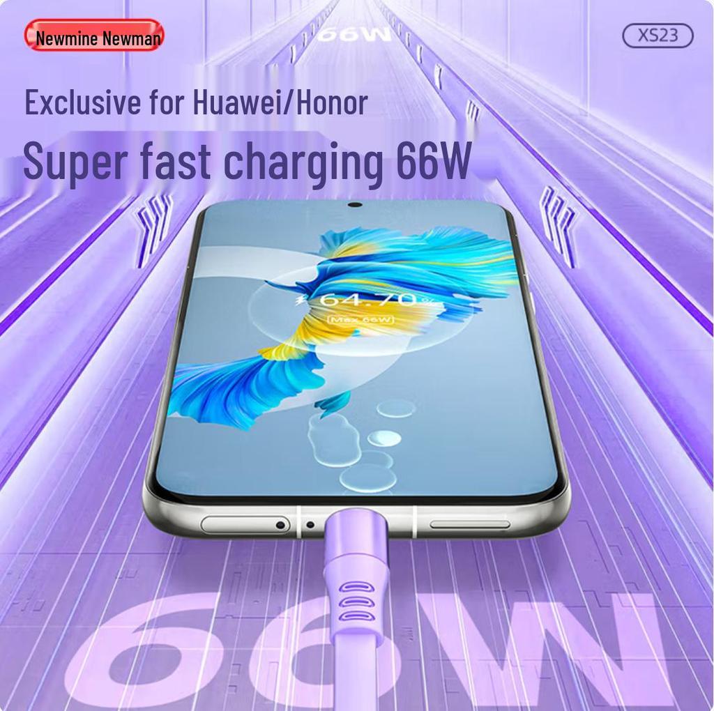 Newman XS23 3-in-1 Retractable 66W Fast Charging Data Cable for Apple, Huawei, and Xiaomi - Customizable with LOGO