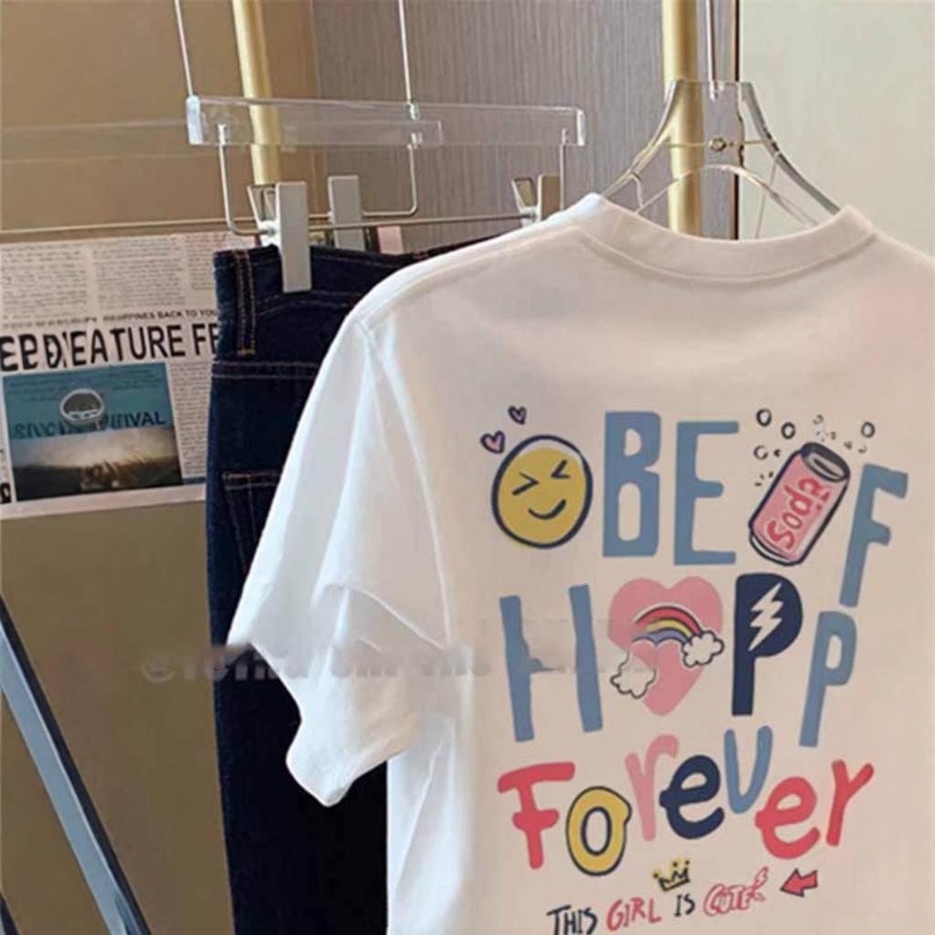 White Cotton Short-sleeved T-shirt Women's American Foreign Style Loose Retro Versatile Top Tide