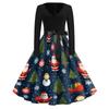 Women's Casual Christmas Print V-Neck Vintage Dress for Holiday Party and Daily Wear