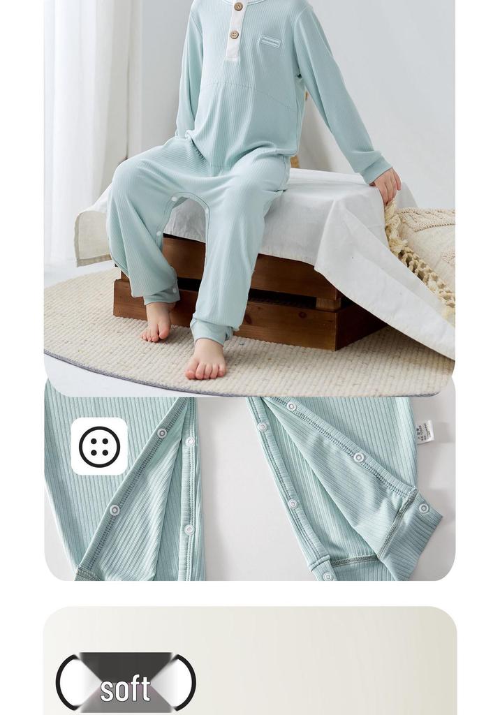 Bamboo Fiber Kid's Pajamas: Cool, Sweat-Wicking One-Piece with Belly Protection for Toddlers & Children (S, M, L) - Ideal for Air Conditioning.